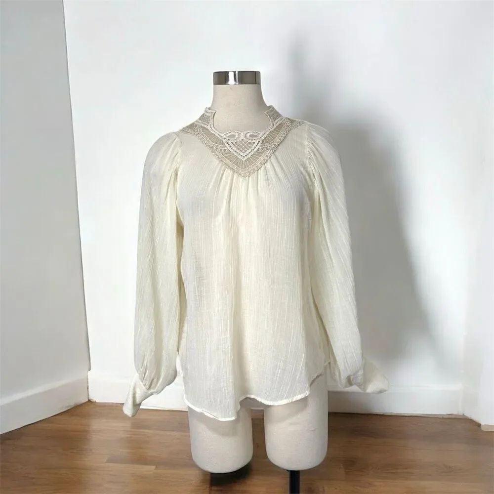 Vintage Rag O Muffins Ivory Off White Edwardian Victorian Prairie Secretary Blou